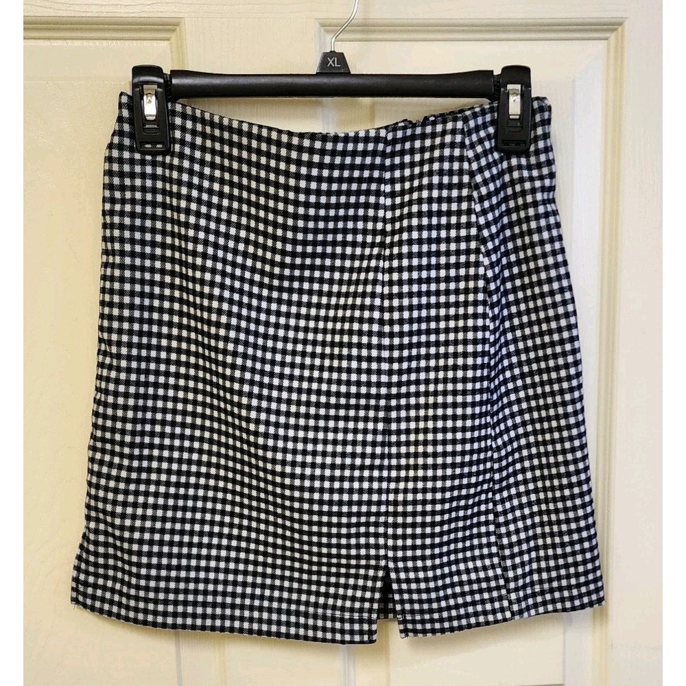 Eyeshadow Mini Skirt Womens 9 Black White Gingham Checkered A-Line Casual Pleat